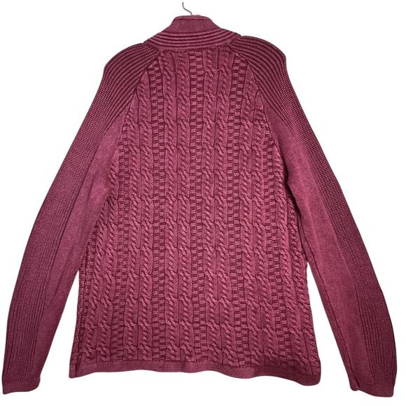 Carbon 2 Cobalt Burgundy Cable Knit Cotton 1/4 Zip Men Sz L Fisherman Sweater - Picture 3 of 15